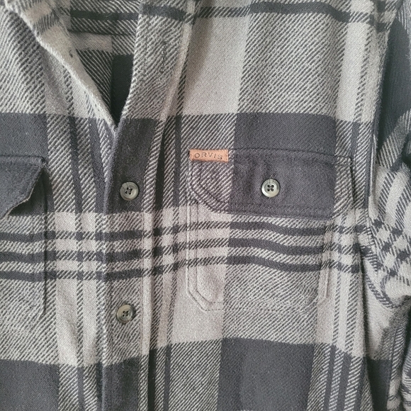 Orvis Heavy Flannel Men's Black Gray Plaid Shirt Jacket Button Up Pockets Medium - Picture 2 of 12